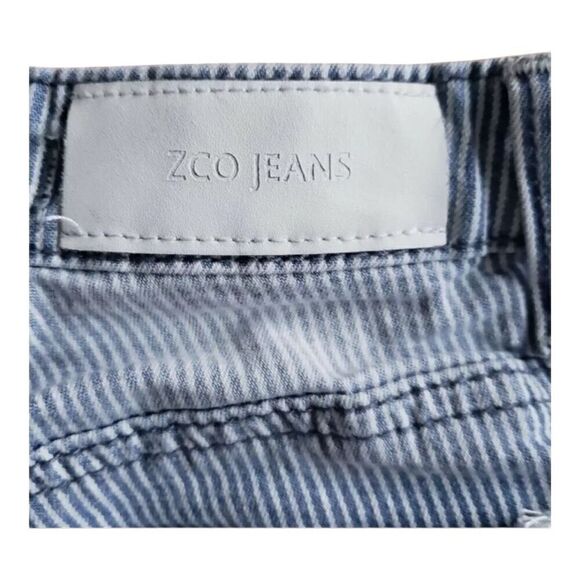 ZCO Jeans Premium Blue Striped Denim Jean Shorts Distressed Junior Size 1 Cotton - Picture 10 of 12